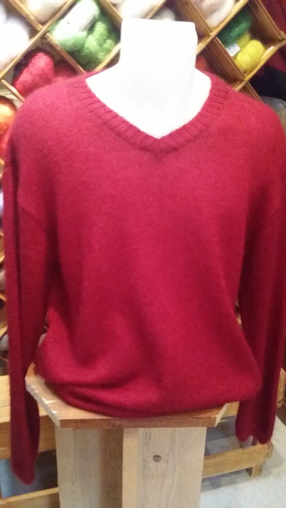 pull homme col V mohair et soie